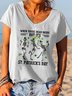 Damen Buchstabe Kurzarm T-Shirts T-Shirt V-Ausschnitt Lässig Sommer Oberteile