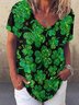 Damen Kleeblatt Kurzarm T-Shirts T-Shirt V-Ausschnitt Lässig Sommer Oberteile
