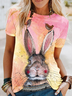 Rundhals Süße T-Shirts mit Hase Print