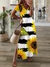 Damen Kurzarm Sommer Geblümt Jersey Kleid V-Ausschnitt Täglich Ausgehen Lässig H-Linie T-Shirt-Kleid