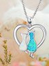 Kontrast Farbe Opal Katze Herz Halskette Jeden Tag Matching Pendant