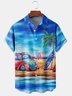 Urlaub Stil Hawaiische Serie Farbverlauf Pflanze Blätter Kokosnuss Baum Auto Element Muster Revers Kurzarm Print Bluse Oberteile