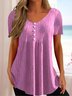 Damen Unifarben Kurzarm T-Shirts T-Shirt V-Ausschnitt Urlaub Sommer Tunika Oberteile