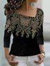 Damen Langarm T-Shirts T-Shirt Frühling/Herbst Ethnisch Asymmetrisch Lässig Oberteile