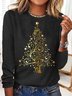 Damen Langarm Bluse Frühling/Herbst Textbriefe Baumwollmischung Rundhals Täglich Ausgehen Lässig Oberteile