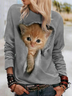 Katze Print Gestrickt Lässig T-shirt Bedrucken