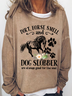 Damen Süß Pferd und Hund Blume Schmutz Pferd Geruch Einfach Rundhals Weit Sweatshirt