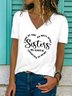 Schwester Textbriefe Lässig V-Ausschnitt Weit T-Shirt
