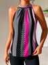Lässig Neckholder Weit Geometrisch Polka Dot Print Schlüssel Loch Zurück Neckholder Kragen Tanktop Oberteile