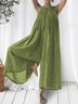 Weit Lässig Farbblock Baumwolle Leinen Jumpsuit