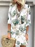 Damen Blätter Dreiviertelärmel Sommer Kleid V-Ausschnitt Täglich Urlaub Mini Tunika H-Linie Kleid