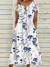 Damen Geblümt Kurzarm Sommer Spitzenkleid Rundhals Täglich Lässig Maxikleid A-Linien-Kleid