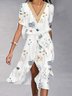Damen Geblümt Kurzarm Sommer Spitzenkleid V-Ausschnitt Party Lässig Maxikleid A-Linien-Kleid