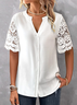 Weit Spitze Einfach Unifarben Bluse