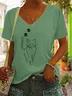 Damen Lässig Sommer Katze Täglich Weit Kurzarm T-Shirt
