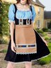 Dirndl Oktoberfest Urlaub Kariert Regelmäßige Passform Karree-Ausschnitt Kleid mit Nein