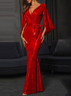Satin Regelmäßige Passform Unifarben Elegant Kleid mit Nein