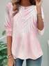 Langarm-T-Shirt/T-Shirt für Damen Frühling/Herbst Blattmuster Rundhalsausschnitt Alltag Ausgehen Freizeit-Top Rosa