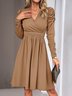 V-Ausschnitt Gerüscht Elegant Weit Kleid
