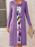 Elegant Geblümt Rundhals Kleid mit Nein
