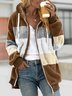Farbblock Lässig Teddy Jacke