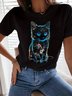 Baumwolle Lässig Regelmäßige Passform Katze T-Shirt