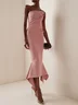 Damen Ärmellos Sommer Unifarben Gerüscht Kleid Trägerlos Date Ausgehen Urban Midi Hauteng Pink