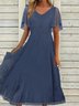 Damen Abendkleid Sommer Kleid Elegant Kleid Midikleid Chiffon Unifarben V-Ausschnitt