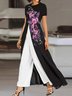 Damen Jersey Geblümt Täglich Ausgehen Zwei Stücke Set Kurzarm Lässig Sommer Bluse mit Hose Matching Set