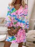 Damen Dreiviertelärmel Frühling/Herbst Geblümt Kleid V-Ausschnitt Täglich Ausgehen Lässig Mini A-Linien