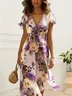 Damen Rüschenärmel Elegant Geblümt Sommerkleid Midikleid Dating Urlaub