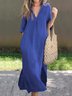 Damen Unifarben Kurzarm Sommer Kleid V-Ausschnitt Täglich Lässig Maxikleid H-Linie Kleid