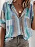 Damen Sommer Bluse Lässig Farbblock Hemdkragen Weit Shirts