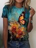 Damen Kurzarm T-Shirts T-Shirt Sommer Geblümt Rundhals Lässig Oberteile