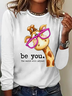 Damen Textbriefe Langarm T-Shirts T-Shirt Rundhals Lässig Frühling/Herbst Oberteile