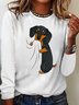Damen Langarm T-Shirts T-Shirt Frühling/Herbst Hund Baumwolle Rundhals Täglich Ausgehen Lässig Oberteile