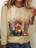 Damen Langarm T-Shirts T-Shirt Frühling/Herbst Tier Baumwollmischung Rundhals Täglich Ausgehen Lässig Oberteile