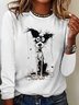 Damen Langarm T-Shirts T-Shirt Frühling/Herbst Hund Baumwolle Rundhals Täglich Ausgehen Lässig Oberteile