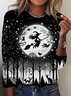 Damen Langarm T-Shirts T-Shirt Frühling/Herbst Halloween Jersey Rundhals Urlaub Ausgehen Lässig Oberteile Schwarz