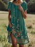 Damen Kurzarm Sommer Geblümt Kleid Rundhals Täglich Ausgehen Lässig Midi H-Linie T-Shirt-Kleid Grün