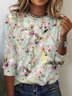 Damen Langarm T-Shirts T-Shirt Frühling/Herbst Geblümt Print Jersey Rundhals Täglich Ausgehen Retro Oberteile Hellgrün