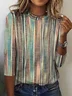 Damen Langarm T-Shirts T-Shirt Frühling/Herbst Gestreift Jersey Rundhals Täglich Ausgehen Retro Oberteile