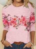 Damen Langarm T-Shirts T-Shirt Frühling/Herbst Geblümt Print Jersey Rundhals Täglich Ausgehen Retro Oberteile