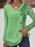 Blusen Damen Langarmshirts Frühling/Herbst Lässig Unifarben Geknöpft Jersey V-Ausschnitt Oberteile