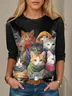 Damen Langarm T-Shirts T-Shirt Frühling/Herbst Katze Jersey Rundhals Täglich Ausgehen Lässig Oberteile