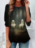 Damen Langarm T-Shirts T-Shirt Frühling/Herbst Halloween Print Jersey Rundhals Täglich Ausgehen Retro Oberteile