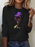 Damen Langarm Bluse Frühling/Herbst Geometrisch Print Jersey Rundhals Täglich Ausgehen Retro Oberteile