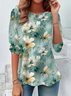 Damen Langarm T-Shirts T-Shirt Frühling/Herbst Geblümt Print Jersey Rundhals Täglich Ausgehen Retro Oberteile