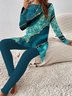 Damen Jersey Abstrakt Täglich Ausgehen Zwei Stücke Set Langarm Lässig Frühling/Herbst Bluse mit Hose Matching Set