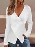 Damen Kreuz Frühling/Herbst Unifarben Lässig Langarm Kreuzhals Garn/Wollgarn Pullover